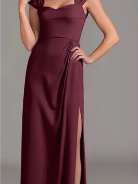 Azazie Burgundy Maxi Dress with Side Slit